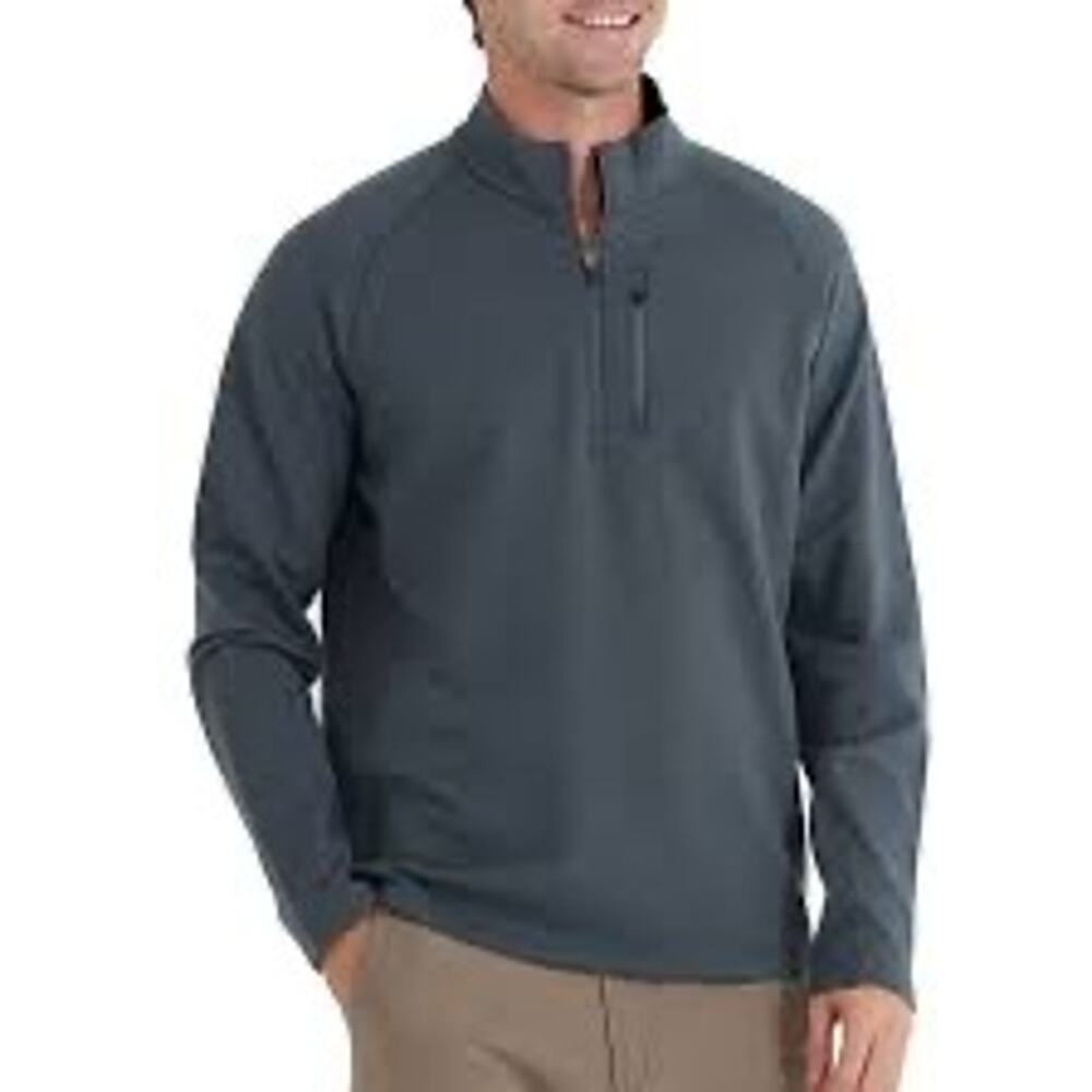 Free Fly XL Bamboo Heritage Fleece 1/4 Zip Pullover Dark Grey Mock Neck Vertical